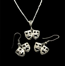 Vintage Sterling Silver Comedy Tragedy Theater Earrings And Necklace Set