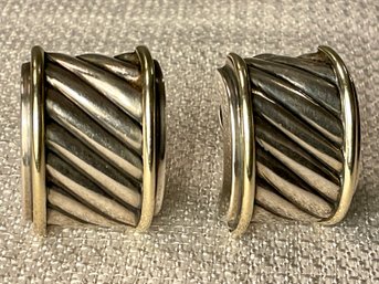 David Yurman Cigar Band Earrings - Sterling & 14K (15.81 G)