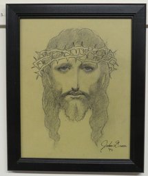 An Artist Signed Charcoal Sketch Of Jesus Dated 1972