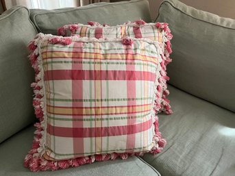 Custom Silk Blend Down Filled Pillows With Pom Pom Fringe - 17' Square