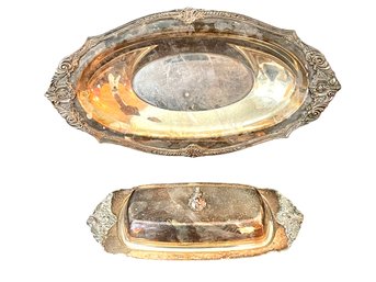 Silver Plated Baroque Style By Wallace, Lidded Butter Dish And Bread Plate