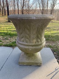 Vintage Cement Urn With Vertical Laurel Leaf Motif