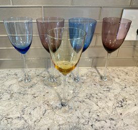 Lot Of Five Colorful Wine Glasses By LENOX