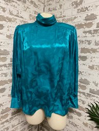 Vintage Emerald Jeweltone Lightweight Blouse By Tess Paris-milano - Size 8