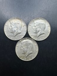 3 Kennedy Forty Percent Silver Half Dollars 1967, 1968-D, 1969-D