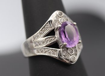 Lovely Amethyst & Diamonique Sterling Silver Ring