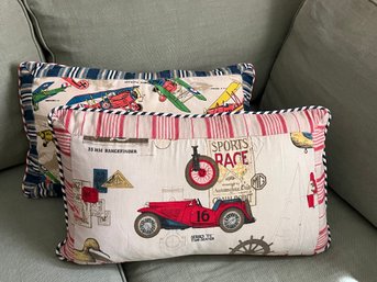 Pair Of Whimsical Down Filled Decorative Pillows - Cars & Planes By Acapillow
