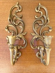 Vintage Pair Of Gilded Gold Syroco Wall Sconces Hollywood Regency