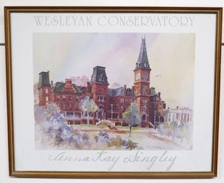Anna Kay Singley Framed Color Print Of Wesleyan College In Middletown, CT Dated 1986
