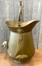 Large Brass Scuttle Coal Bucket With Ceramic Handles