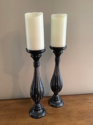 BLACK PILLAR CANDLE HOLDERS