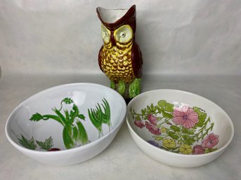 Italian Pottery Bowls And An Italian Owl Pitcher (3)