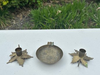 Decorative Brass Leaf Design Candleholder & Keepsake Dish