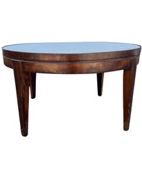 Traditional Mid Century Wood Coffee Table Round With Glass Top