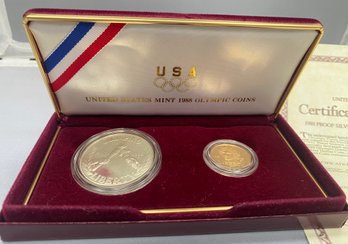 1988 US Olympic PROOF Silver Dollar And Gold Five Dollar Coins