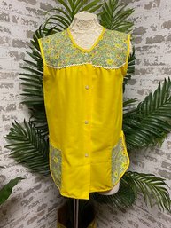 Vintage Mod Flower Power Yellow Smock/apron - Size Medium