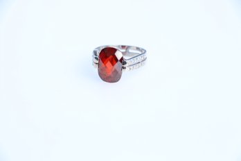 Sterling Silver Red Garnet Ring Size 7.50