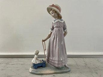 Lladro Figure #5044 Young Girl Pulling A Carriage