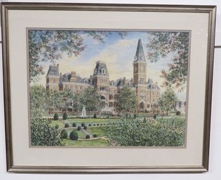 Sterling Everett Signed Lithograph Of Wesleyan Conservatory / College, Middletown CT