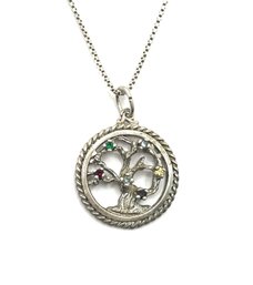 Vintage Sterling Silver Multi Color Stone Tree Of Life Pendant On Italian Sterling Silver Chain