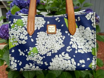 Dooney & Bourke Cobalt Blue With White Hydrangea Pocketbook