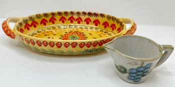 Winterthur Italian Serving Dish & Small Hand Painted John B Taylor Creamer, Signed