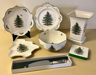 Spode Christmas Tree Accessories & 4 Coasters ~ Vase, Serving Bowl, Server & More ~