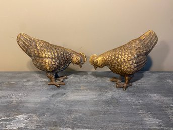 Two Metal Chickens In Fine Detail