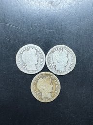 3 Barber Silver Dimes 1905, 1906, 1907