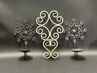 Three Pretty Metal Candle Holder Wall Sconces