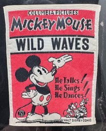 Vintage 1929 Rare Columbia Pictures Mickey Mouse Wild Waves Framed Woven Illustration, Image Of Iconic Poster