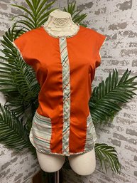 Vintage Orange & Stripe Accented Smock/apron - Size Medium