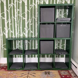 A Painted Ikea Shelf Unit With 11 Fabric Folding Boxes
