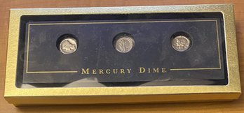 1918 D Mercury Dime, 1942 Mercury Dime, 1944 S Mercury Dime In Plaque