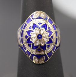 Incredible & Intricate Multi Colored Enamel & Sterling Silver Ring