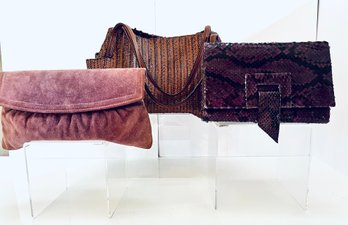 Eric Javets Leather Tote & Purple Suede & Reptile Clutch