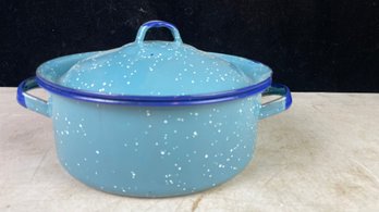 Blue Speckle Enamel Lidded Pot