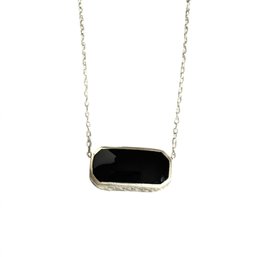 Vintage Sterling Silver Onyx Rectangle Pendant Necklace