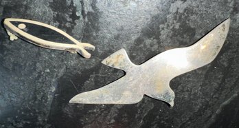 Sterling Fish Brooch And Seagull Brooch Pendant