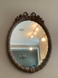 WOODEN CARVED FLORAL BOW FRAMED WALL MIRROR