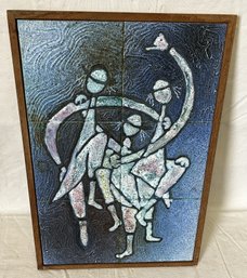 Vintage Mid Century Modern JUDAICA TILE RELIEF- TITLED 'HASSIDIC DANCERS'