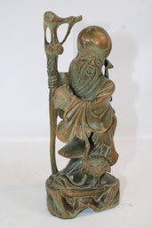 Hand Carved Chinese Wood Figure Of Longevity