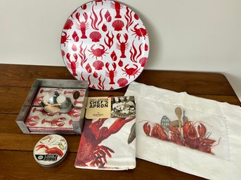 Lobster Party Accessories - Tray, Apron, Coasters, Napkins.