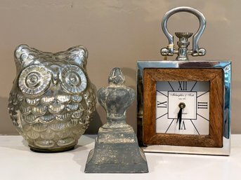A Modern Desk Clock And Owl Decor