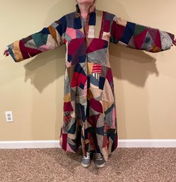 Fabulous Vintage Patchwork Long Coat With Upcycled Material Pieces