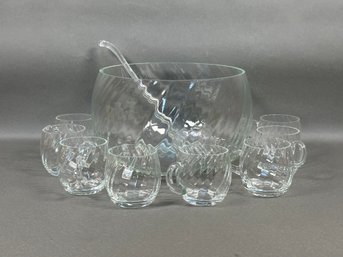A Contemporary Punch Bowl With Cups & Glass Ladle