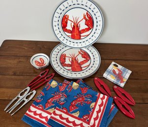 4 Pc Golden Rabbit Enamelware Plates & 4 Tasting Dishes Plus Lobster Themed Accessories