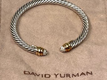 David Yurman 18K & Sterling, Pave Diamond Cable Bracelet (28 G)