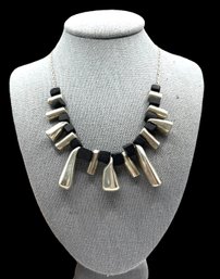 Vintage Solid Sterling Silver And Black Beaded Necklace
