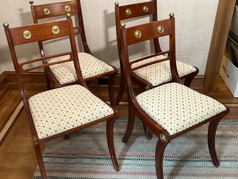 4PC Set Of Mahogany Side Or Dining Chairs With Upholstered Seats And Brass Detailing